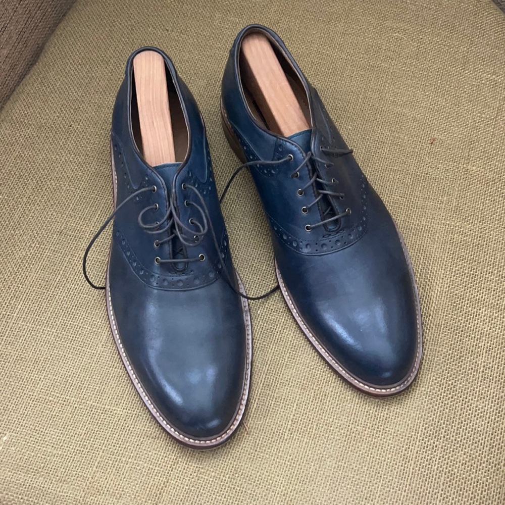 Men's Blue Leather Oxfords